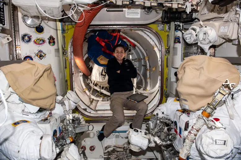 Astronaut Nicole Mann Organizes Spacewalk Tools in Quest Airlock