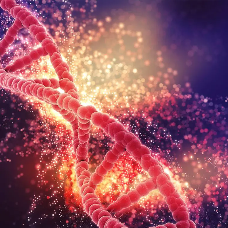 Red DNA Genome Glowing Particles