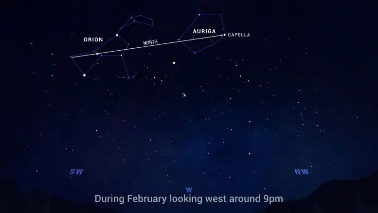 Sky Chart Capella Orion Auriga February 2023